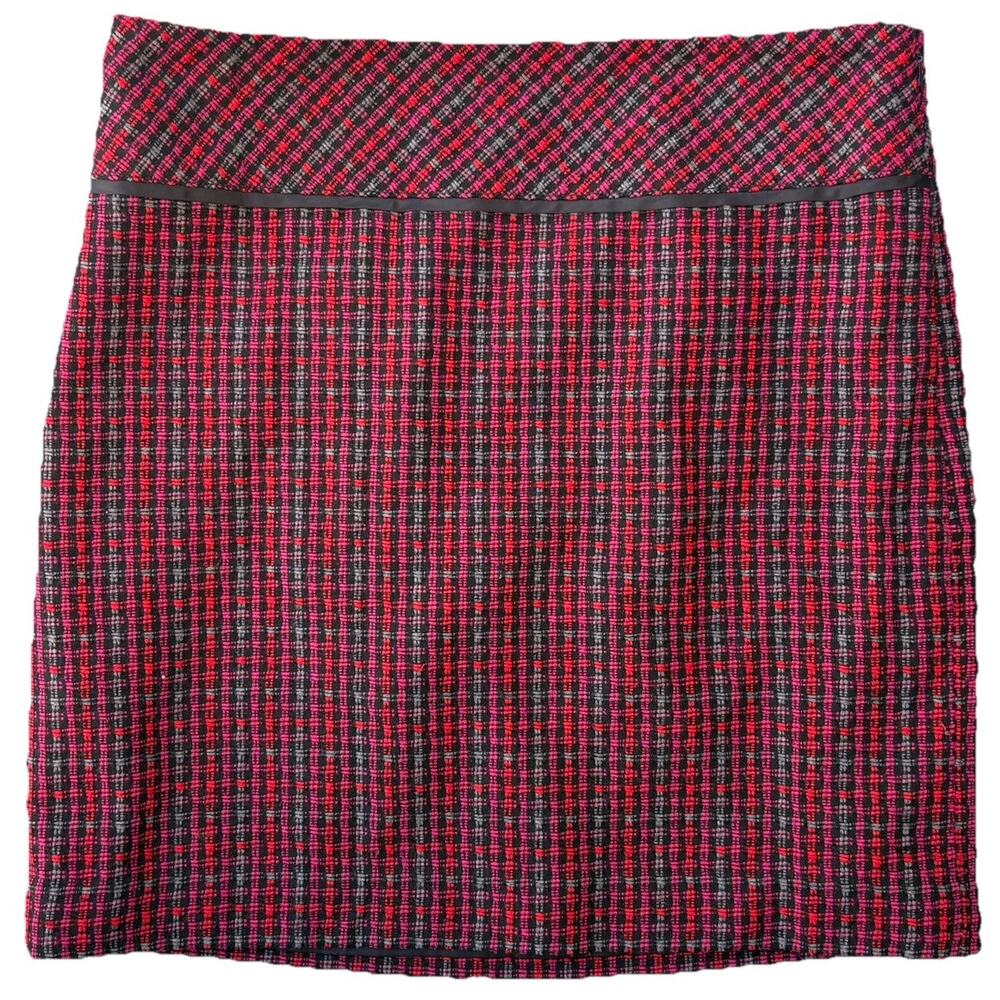 Ann Taylor LOFT Pink Purple Black Tweed Mini Skirt Houndstooth Size 2